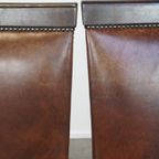 Statige, Cognac Kleurige Set Van 2 Rundleren Art Deco Design Eetkamerstoelen thumbnail 9