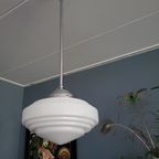 Art Deco Hanglamp In Gispen Style Met Wit Opaline Glazen Kap. thumbnail 3