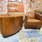 Showroommodel 2X Stoere Industriële Chesterfield Fauteuils In Vintage Cognac Leder thumbnail 2