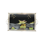 Vintage Dienblad Vogels Zwart Glas Chroom Jaren 50-60 Plateau 40X26Cm | Kerst thumbnail 13