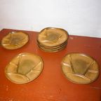 Mid-Century Gres Fondue Plates * Set Of 7 * Hot Pot Plates * 1970S * Longchamp * Sandstone Cermamic thumbnail 2