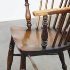 Antieke Engelse Houten Windsor Eetkamer/ Bijzetstoel Met Een Mooie Kleurencombinatie En Patina thumbnail 7