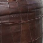 Bruine Rundleren Vintage Patchwork Design Poef Uit De Jaren ’70 thumbnail 7