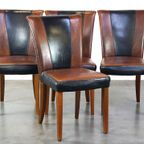 Set Van 4 Schapenleren Design Eetkamerstoelen Bruin Met Zwart Leer thumbnail 2