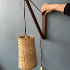 Deense Teakhouten Vishengel Boho Wandlamp Met Rieten Kap thumbnail 10