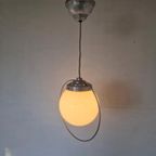 Art Deco Opaline Hanglamp Aluminum Frans thumbnail 3