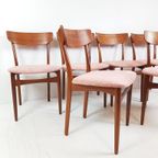 6 Deense Vintage Eettafel Stoelen | Nieuw Gestoffeerd Roze thumbnail 4