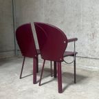Mario Morbidelli Voor Naos - Set Van 2 Burgundy Rode Stoelen In Leder En Chrome thumbnail 9