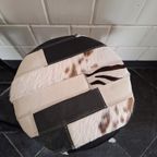 Vintage Ronde Metalen Kruk Met Lederen Patchwork Bekleding thumbnail 6