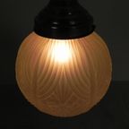 Art Deco Hanglamp Met Ronde Bol Met Geometrische Patronen, Jaren 30 thumbnail 3