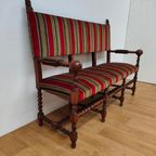 Antieke Vintage Franse Eikenhouten Bank, Halbank Eetkamerbank thumbnail 5