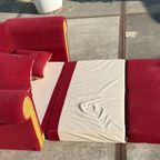 Rieten Bank Vintage Design Rood Bordeaux Rode Stof Opvouwbaar Bedbank thumbnail 2