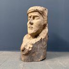 Groot Formaat Uit Houten Stam Gesneden Hoofd Of Gezicht thumbnail 14