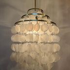 Set Van 2 Hanglampen Capiz Schelpen Lampen Opaline Parelmoer Goud Frame thumbnail 5