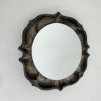 Mid-Century Round Backlit Brown Ceramic Wall Mirror From Pan Keramik, Germany, 1970S thumbnail 6