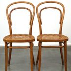 Leuke Set Van 2 Bruine Vintage Thonet/ Bistro Stoelen Met Gevlochten Zittingen thumbnail 2