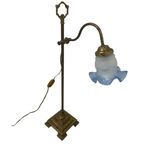 Art Nouveau - Table Lamp With Glass - Brass Base And Bayonet Socket thumbnail 2