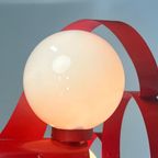 Vintage Rode Metalen Hanglamp / Kroonluchter, Space Age, België 1970's thumbnail 9
