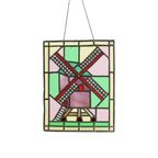 Oud Glasraam Glas In Lood Molen Vintage Raamhanger 47X37Cm thumbnail 11