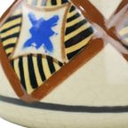 Abstracte Belgische Art Deco Vaas Amc Wit Blauw Zwart Craquelé Aardewerk thumbnail 9