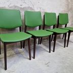 Nieuw Bekleed 4 Vintage Eetkamerstoelen Opnieuw Bekleed Groene Stoelen thumbnail 3