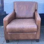Strakke Leren Fauteuil In Nette Staat, Art Deco Stijl,75 Cm Hoog Achterkant thumbnail 18
