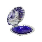 Schelp Boterschaal Kaviaar Houder Chroom Blauw Glas Vintage thumbnail 11