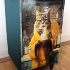 Groen-blauw Nachtkastje 'kat In Badjas' - Eclectisch thumbnail 5