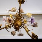 Italian Art Deco Chandelier With Flowers thumbnail 6