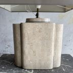 Architectural Table Lamps In Travertine And Brass Style Maison Jansen , 1970S thumbnail 10