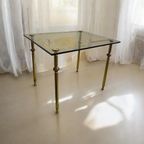 Vintage 'gouden' Messing Bijzettafel Met Fumé Glas Blad thumbnail 3