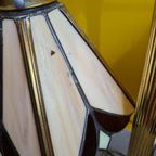 Oude Messing Bureau Lamp Met Glas In Lood. thumbnail 6