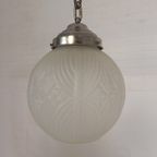 Art Deco Hanglamp Met Ronde Bol Met Geometrische Patronen, Jaren 30 thumbnail 3