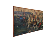 Vintage Frans Schilderij Met Boten In Haven, Jaren 50 thumbnail 5