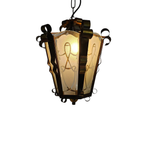 Art Deco - Lantaarn Hanglamp - Messing - Gesatineerd Glas thumbnail 12