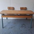 Vintage Stoere Industriële Schoolbank Uit Frankrijk. thumbnail 7