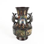 Brons - Champleve - Cloisonné - Emaille - Japanse Vaas - Late 19E Eeuw thumbnail 2