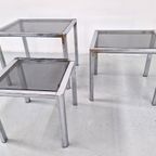 Vintage Chroom En Rookglas Nesting Tafel Set thumbnail 8