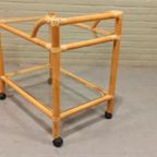 Vintage Boho Bamboe En Glas Trolley Barcart Serveerwagen thumbnail 7