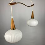 A Pair Of White Opal Frosted Glass Pendants Light With Wooden Details By Massive 1970 thumbnail 4