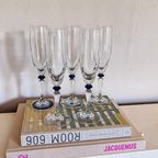 5X Vintage Champagneglas Donkerblauw Bolletje thumbnail 3
