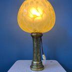 Antieke Art Deco Glazen Lamp Met Bronzen Voet thumbnail 2