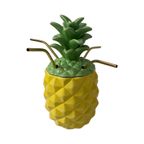 Vintage - Ceramic Tiki Mug - Pineapple Shaped - Including 4 New Brass Straws thumbnail 2