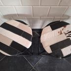 Vintage Kruk Met Patchwork Lederen Bekleding, Rond Krukje thumbnail 4