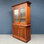 Belgische Pitch Pine Schoolkast Met Ribbelglas thumbnail 3