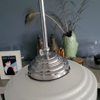 Art Deco Hanglamp In Gispen Style Met Wit Opaline Glazen Kap. thumbnail 2