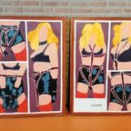 Tweeluik Schilderijen In Pop Art Stijl "P.Bakker" Uit 1975 thumbnail 3