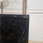 Grote Vintage Vierkante Glazen Tafel Zwart Marmeren Voet / Vintage Square Glass Table Marble Base thumbnail 3