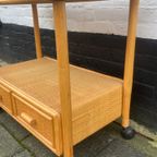 Rotan Tafel / Trolley Met 2 Lades, Op Wielen, 59 Cm Hoog thumbnail 4