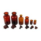 Echte Oude Apotheker Potten Medische Flessen Set Bruin Amber Glas thumbnail 7